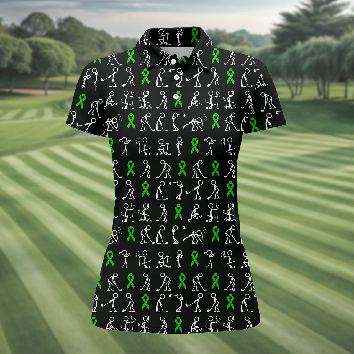 Lymphoma Cancer Green Ribbon Women Golf Top, Cancer Awareness Shirt, Ladies Golf Polos
