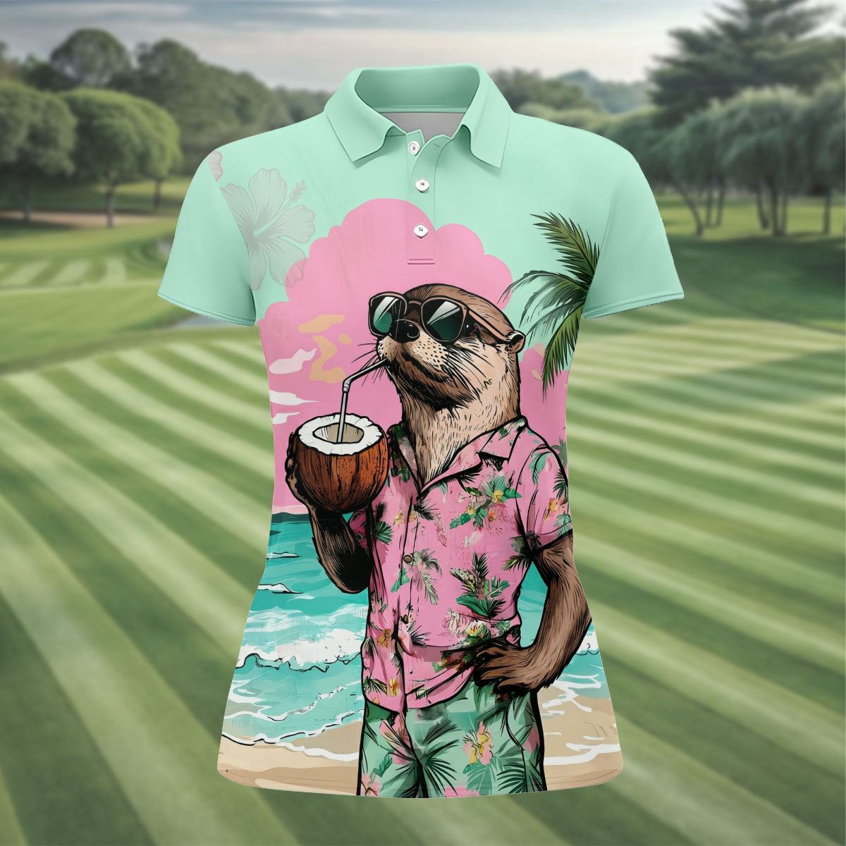 Funny Otter Tropical Summer Hawaiian Golf Shirt, Golf Shirt For Women, Golfing Apparel