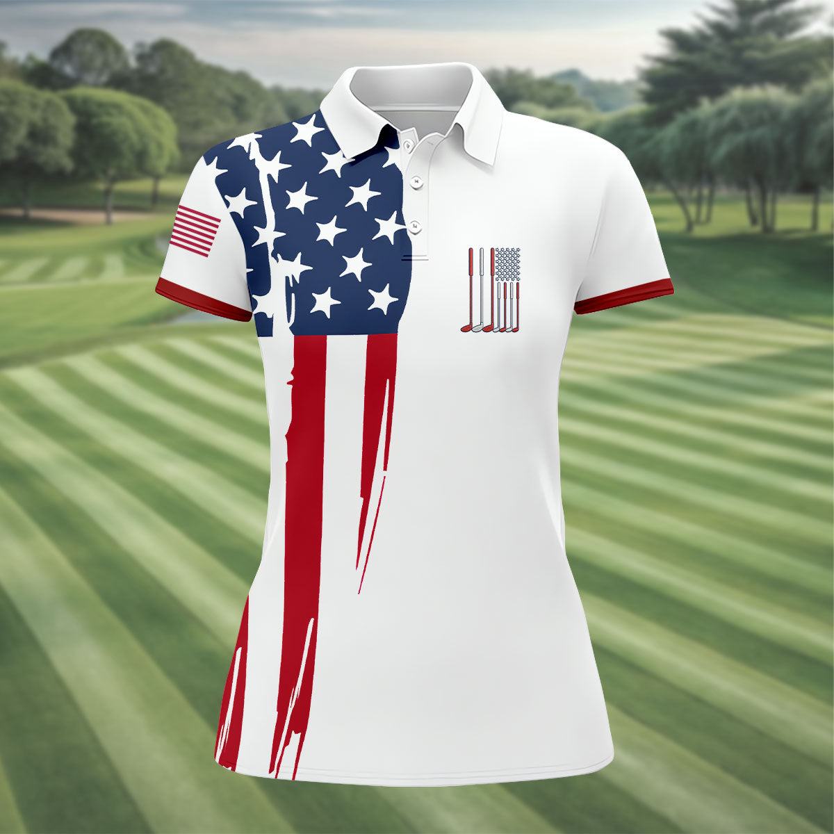 American Flag Pattern 4th Of July Patriotic Golf Shirt, 250th Anniversary White Golf Shirt, Women's Polo Shirt