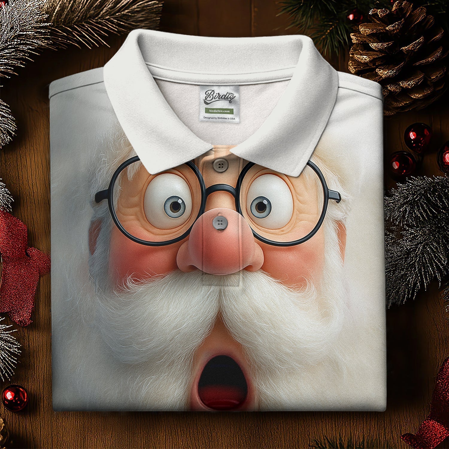 Surprised Funny Santa Claus Face Women Golf Top, Christmas Golf Shirt, Ladies Golf Tops