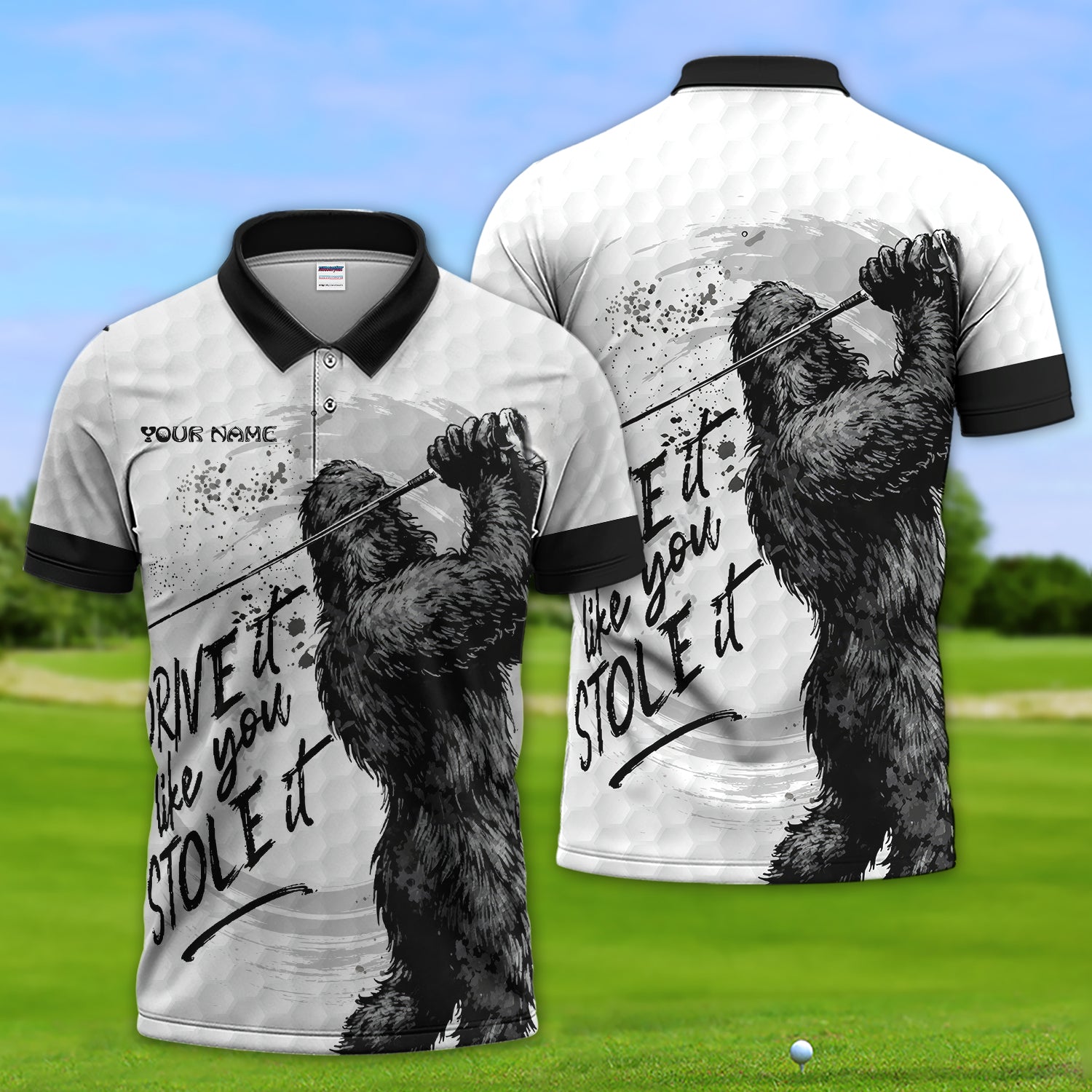 Bigfoot Golf Polos, Drive It Like You Stole It Men’s Golf Shirt, Crazy Golf Gift For Golfer