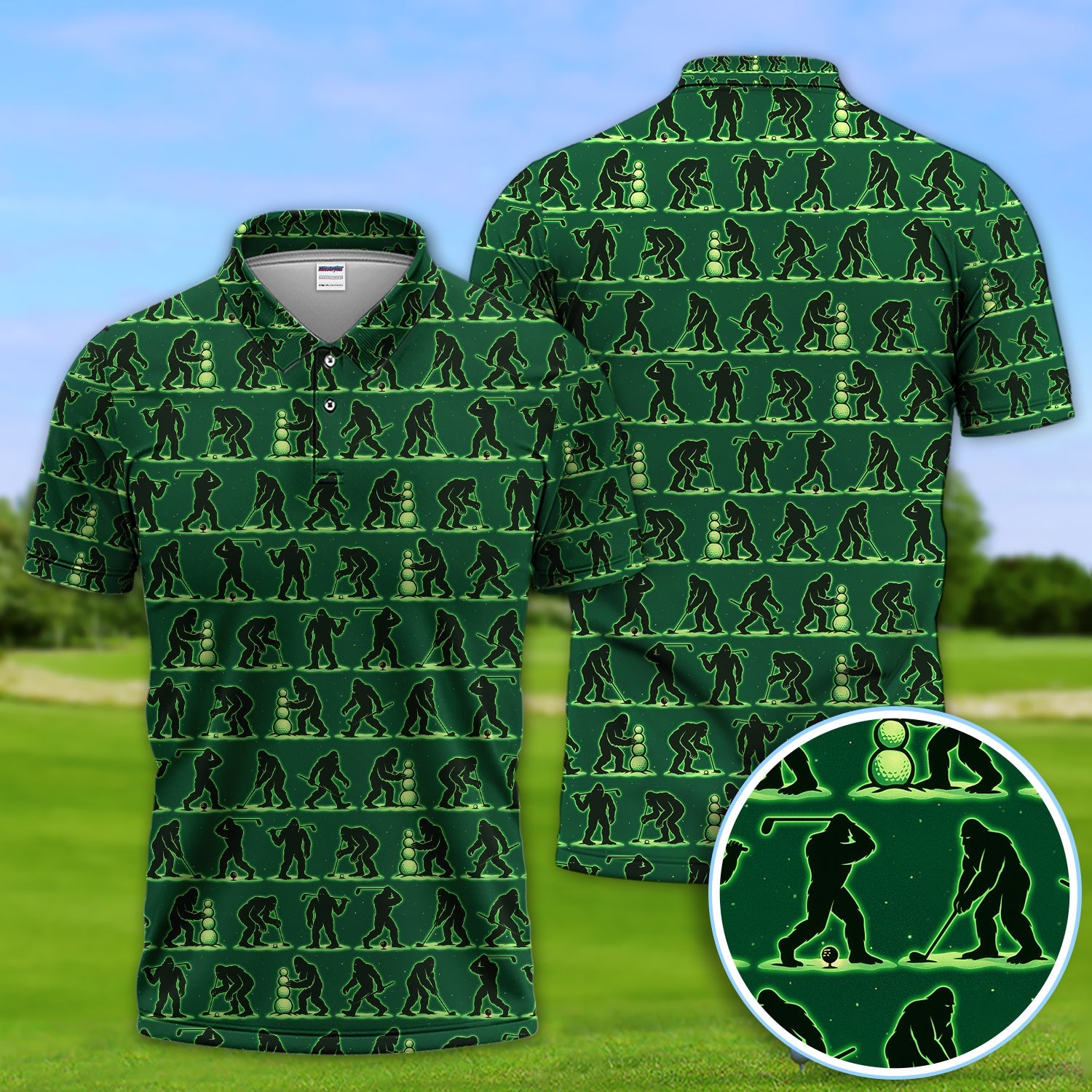 Funny Bigfoot Golf Shirt, Sasquatch Golf Pattern Polos For Men, Crazy Golf Gift For Golfer