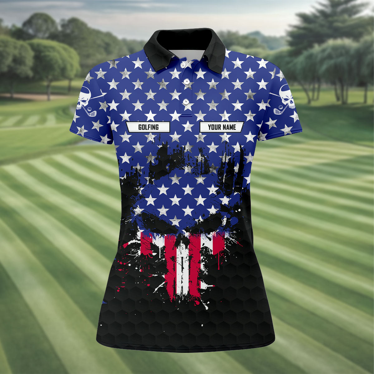 Golf Saved Me From Being A Pornstar Distressed American Flag Skull Golf Shirt, 250 Years Golf Shirt For Women