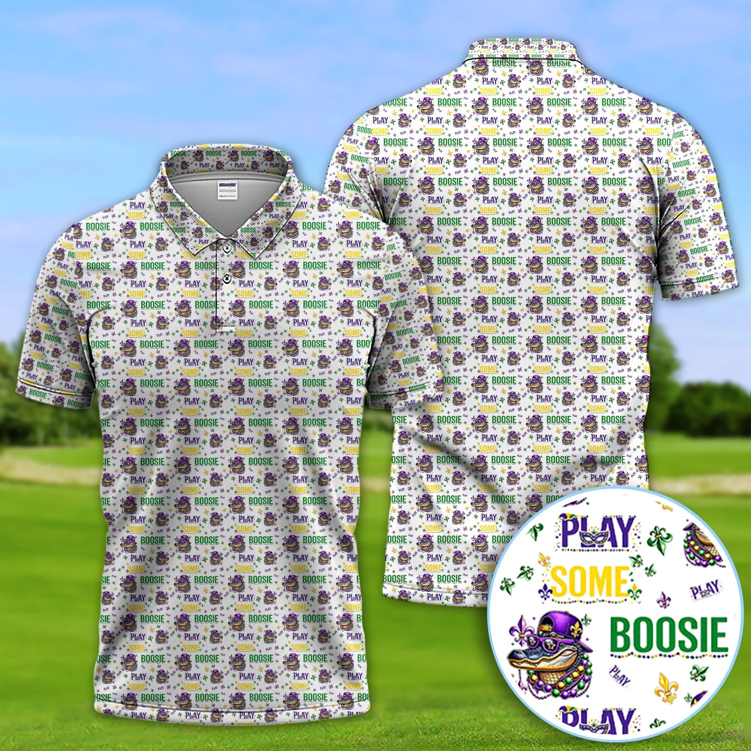 Play Some Boosie Pattern Golf Shirt, Mardi Gras Golf Polos For Golfer, Men Golf Gift