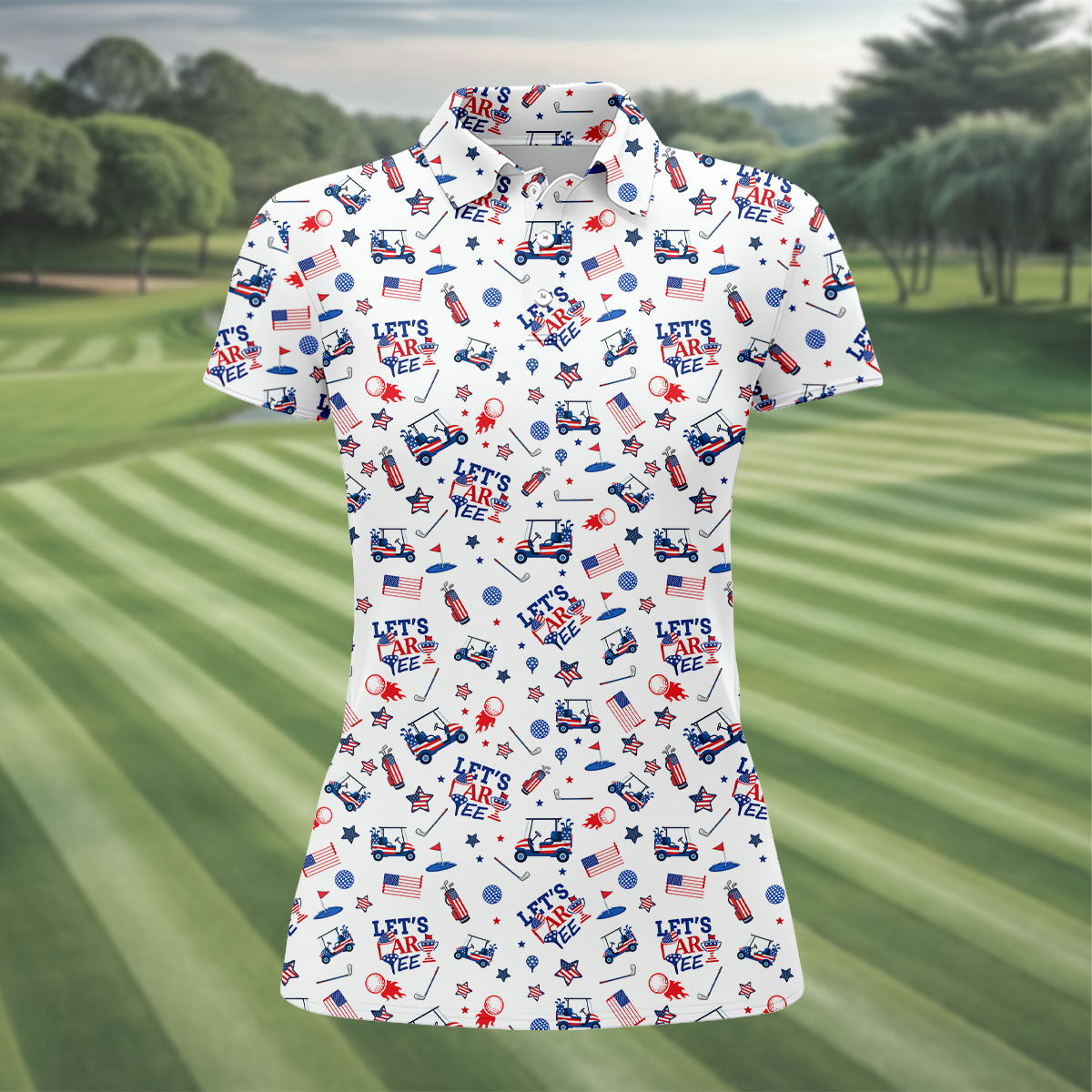 Let's Par Tee US Flag Pattern Patriotic 4th Of July Funny Golf Shirt, 250th Anniversary Golf Shirt For Women