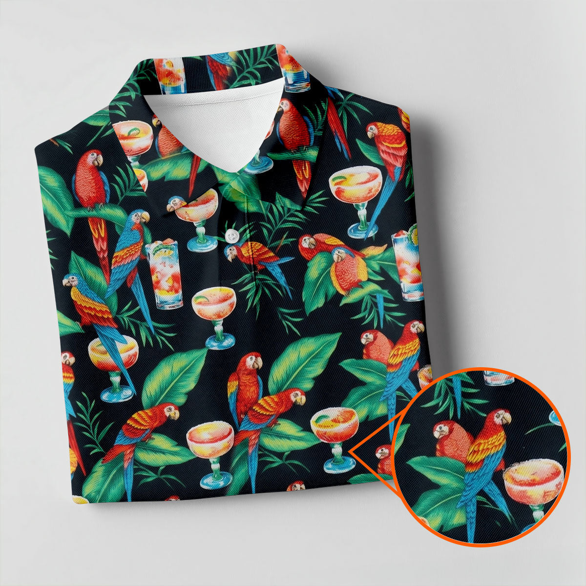 Colorful Parrots Margaritas Cinco De Mayo Celebration Fiesta Themed Tropical Pattern Golf Shirts For Men