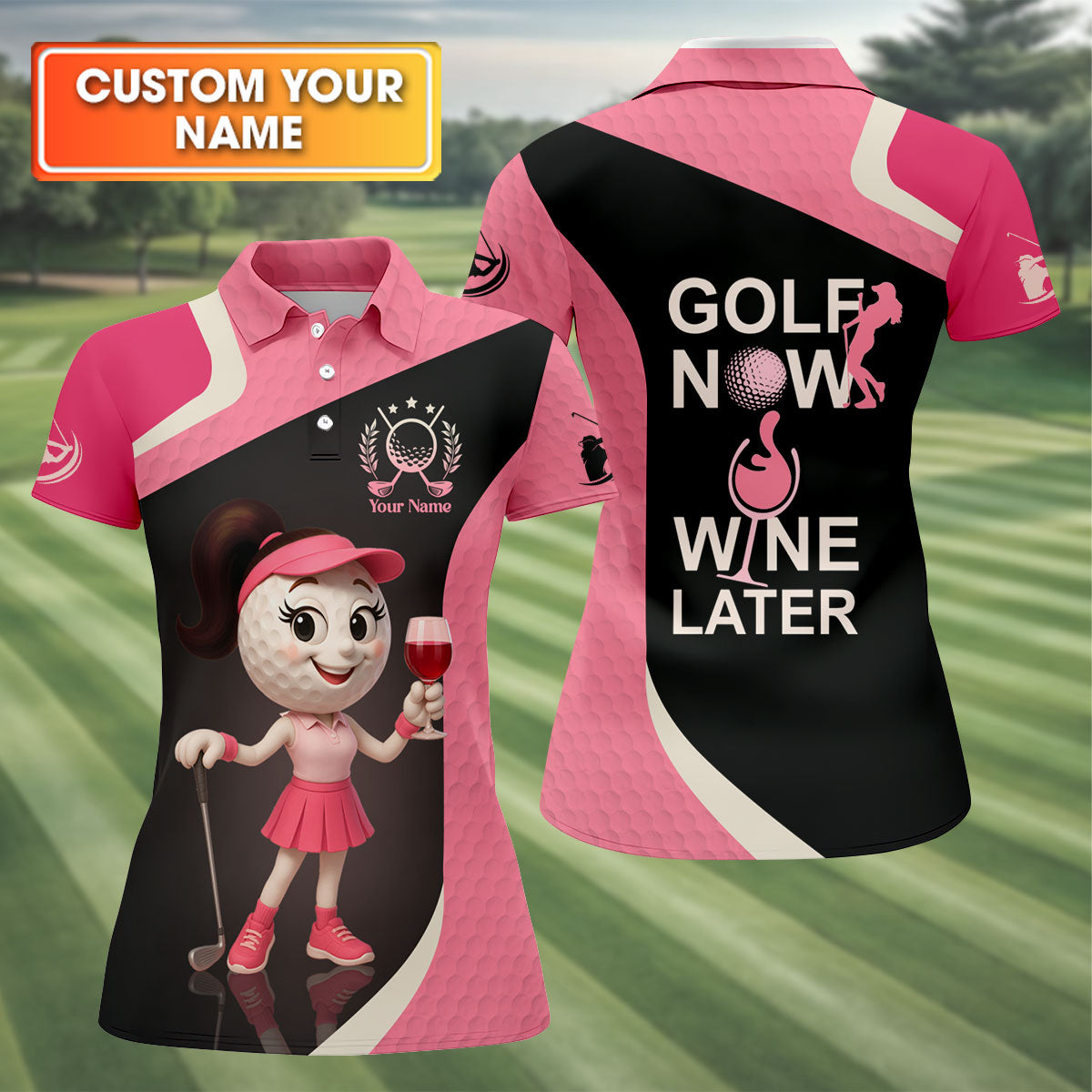 Golf Now Wine Later Funny Womens Golf Polo ShirtWomens Golf Tops, Custom Ladies Golf Shirt
