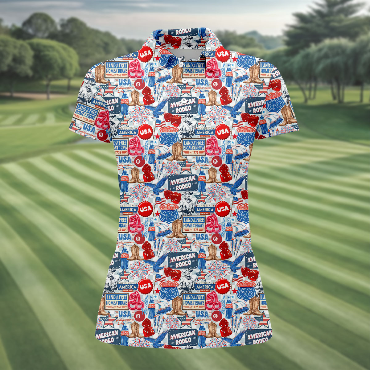 American Rodeo Western Theme Patriotic 4th Of July Golf Shirt, 250th Anniversary Golf Shirt For Women