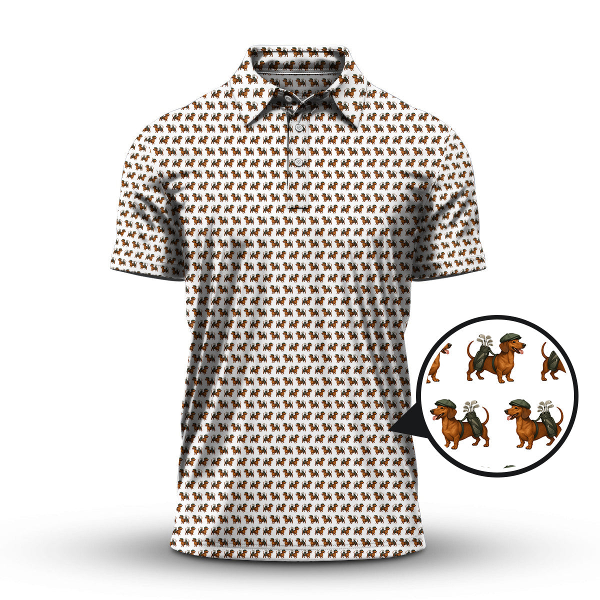 Dachshund Golf Shirt For Men, Pattern Golf Polos, Funny Golf Shirt For Golfers