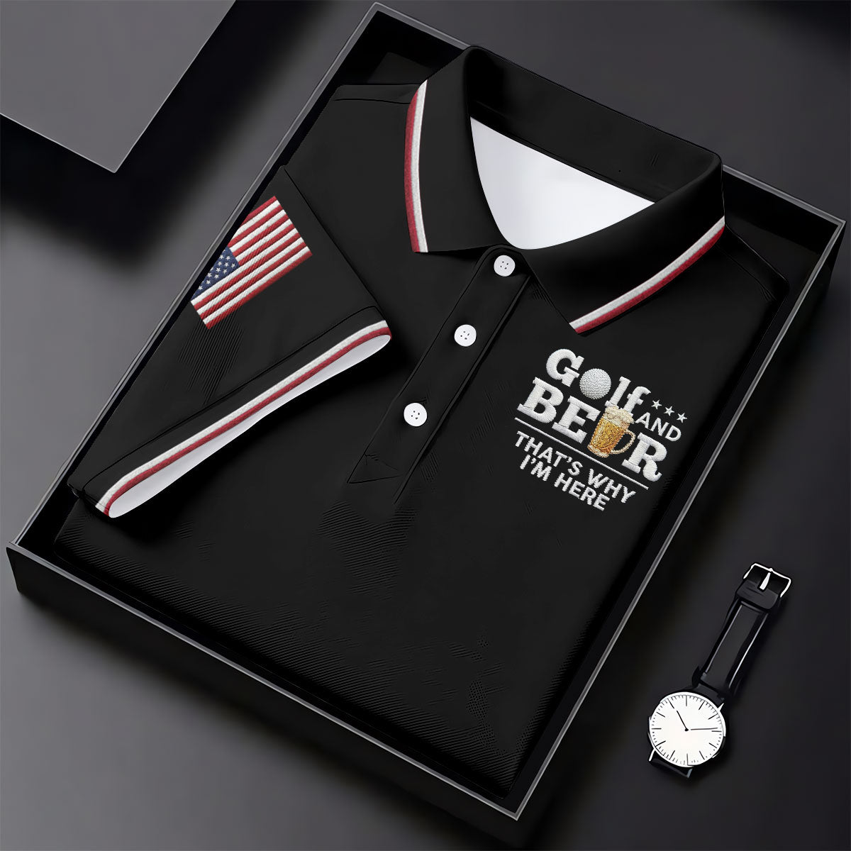 Golf And Beer That's Why I'm Here 250 Years US Flag Golf Shirt, Patriotic 4th Of July Golf Shirt For Women
