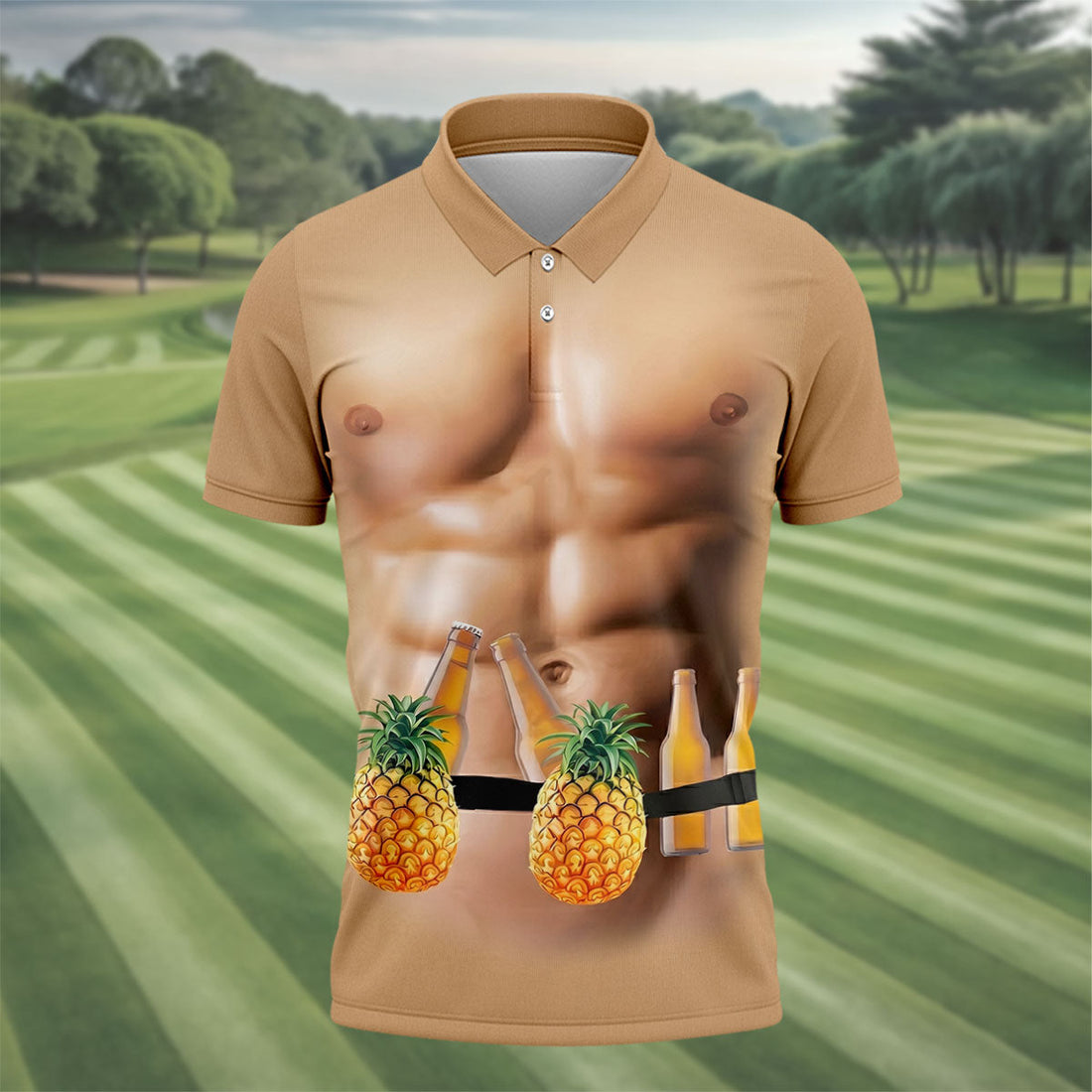 Funny Muscle Man Pineapple Beer Hawaiian Golf Shirt, Polo Shirts For Men, Golfing Apparel