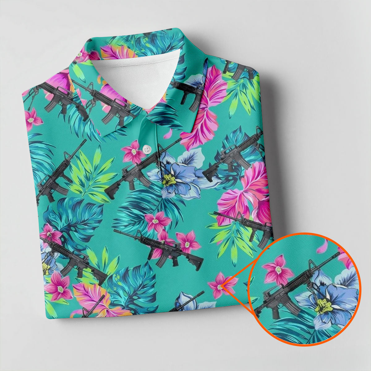 Hawaiian Floral With Army Theme Women Golf Top, Ladies Golf Shirts, Golfing Apparel