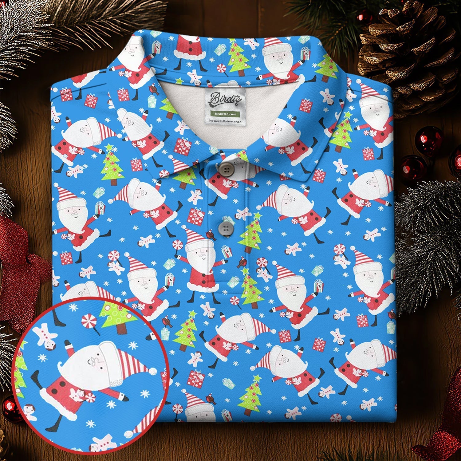 Funny Santa Claus Blue Golf Shirt, Christmas Golf Shirt, Fun Women's Golf Shirts, Ladies Golf Tops