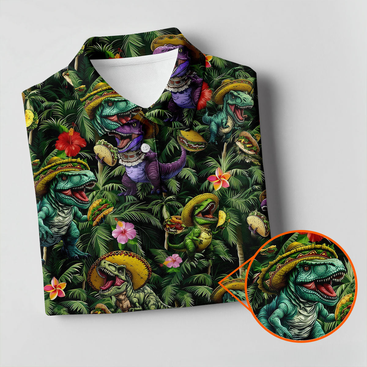 Hawaiian Dinosaur Sombreros Tacos Cinco De Mayo Celebration Fiesta Themed Golf Shirt For Women