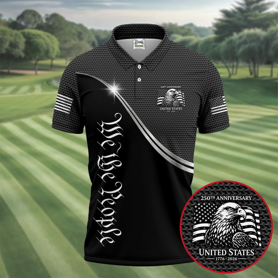 We The People 250th Anniversary Black Golf Shirt, Patriotic 4th Of July Golf Shirts For Men