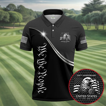 We The People 250th Anniversary Black Golf Shirt, Patriotic 4th Of July Golf Shirts For Men