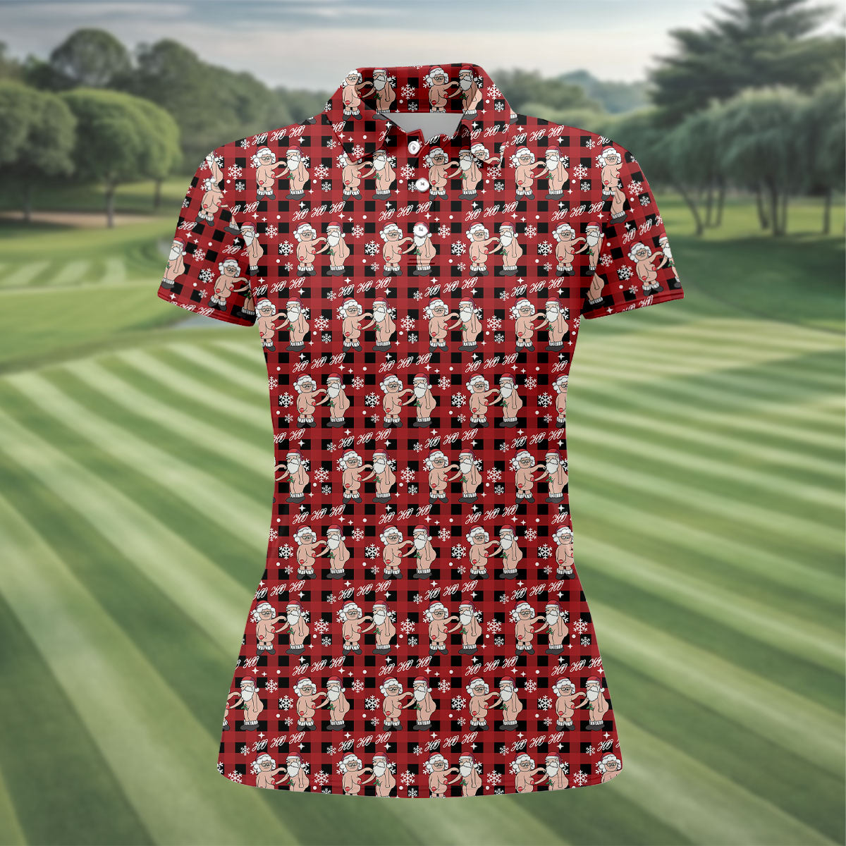 Ho Ho Ho Naughty Couple Funny Santa Christmas Golf Shirt, Fun Women's Golf Shirts, Ladies Golf Polos