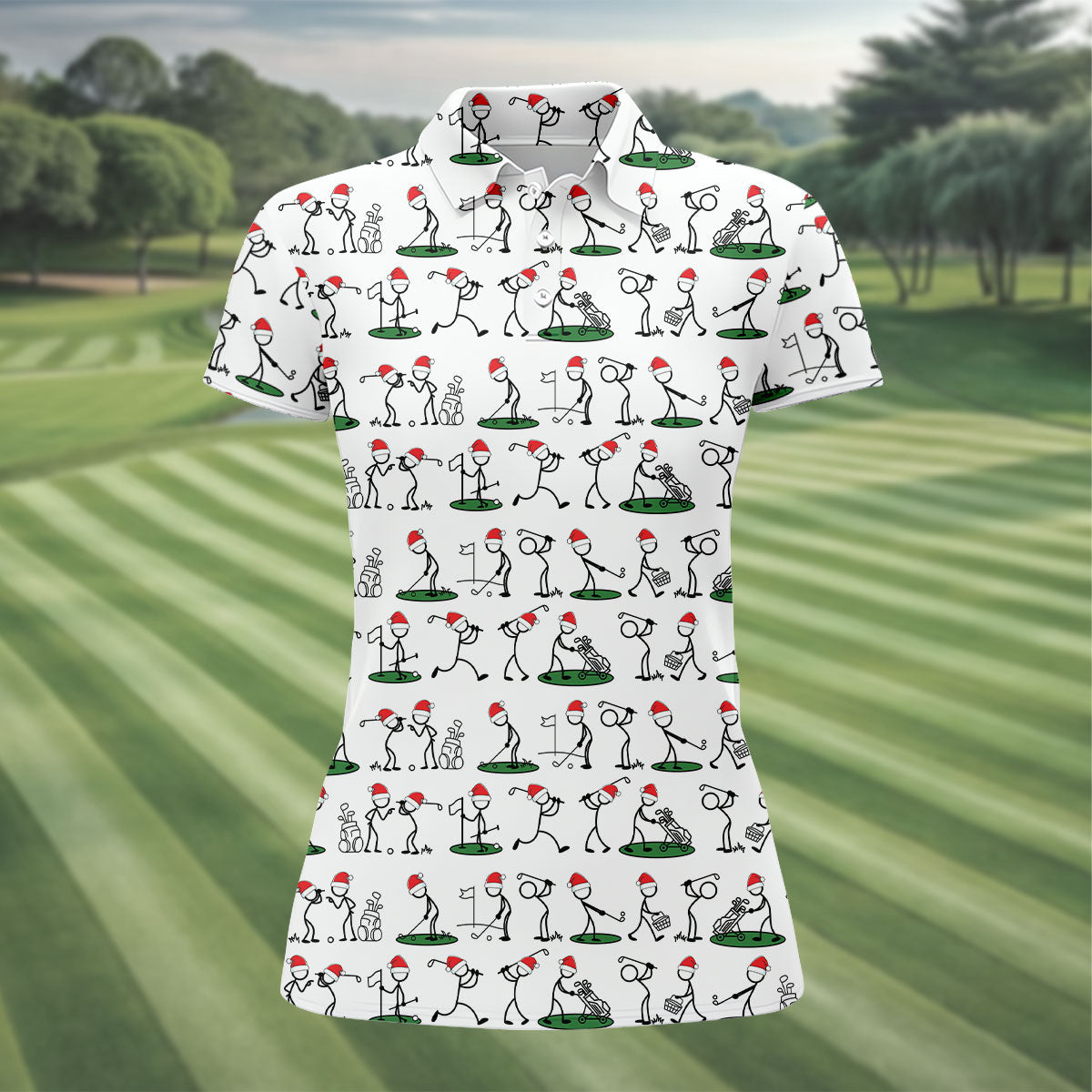 Funny Stickman Golf Pose Christmas Golf Shirt, Women's Golf Tops, Christmas Golf Gift