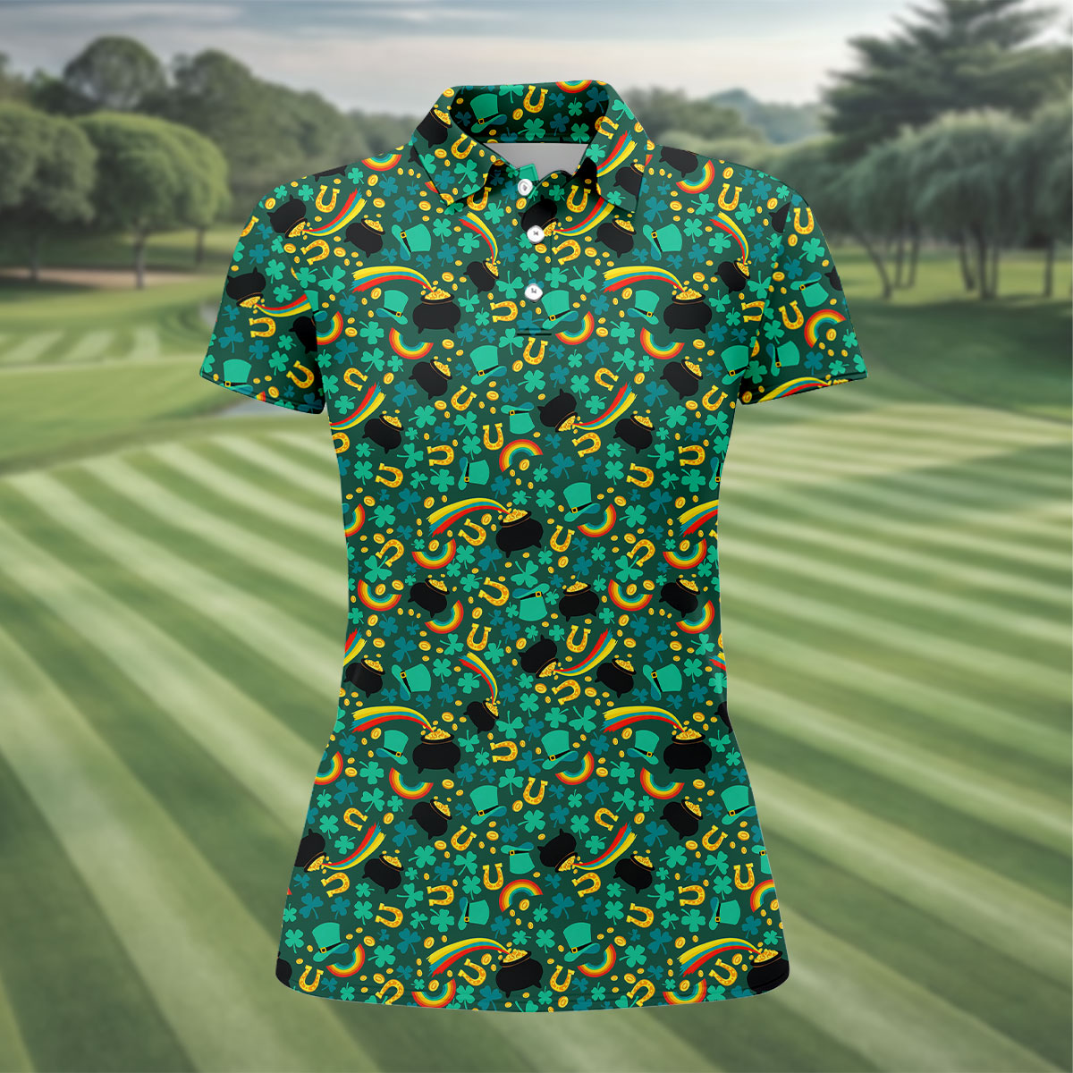 Shamrock Beer Lucky Four Leaf Clover St Patrick's Day Pot Of Gold Women's Golf Shirts, Ladies Golf Polos