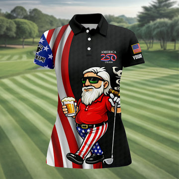America 250 Patriotic Man 4th Of July Black Golf Shirt, Golf And Beer Women's Golf Tops