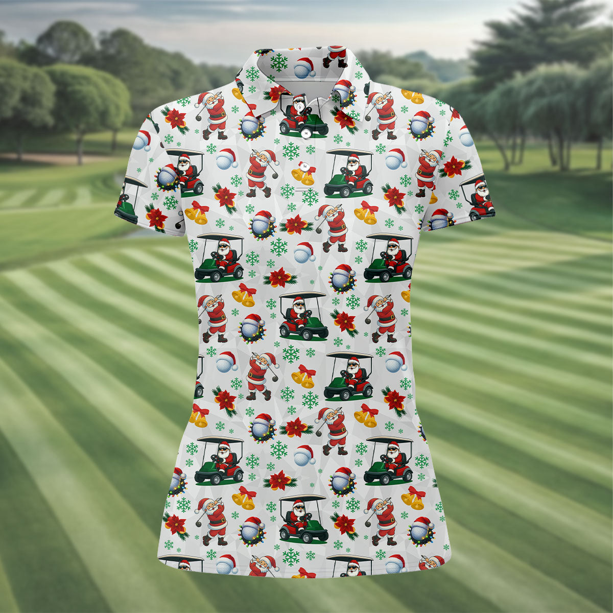 Santa Christmas White Polo Women, Cute Womens Golf Shirts, Christmas Golf Shirt, Ladies Golf Shirts