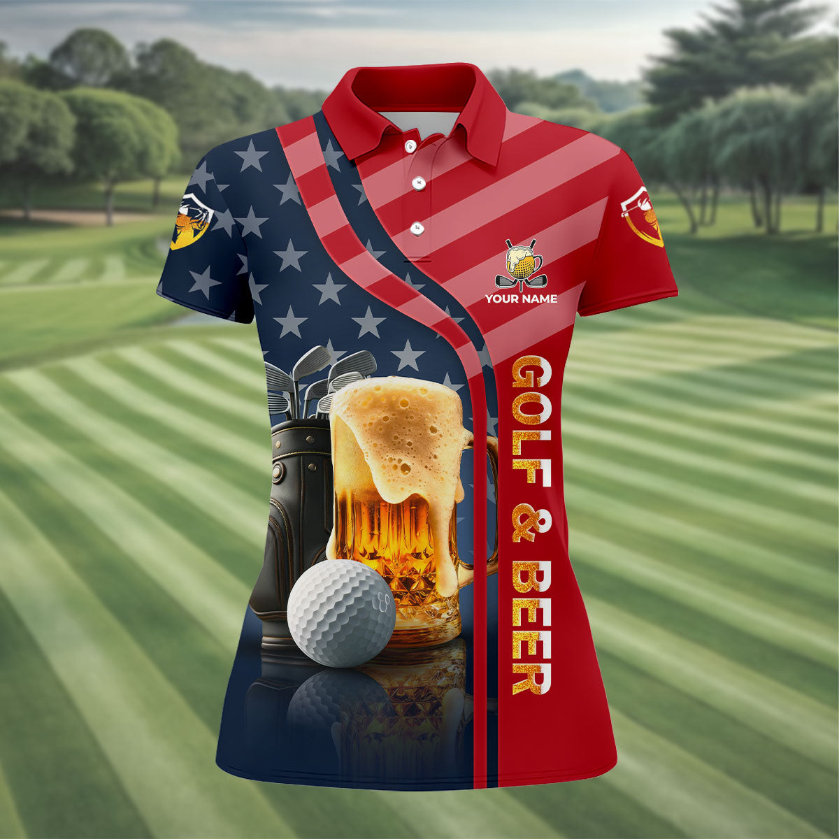 Funny Golf And Beer Patriotic 250th Golf Shirt For Women, 4th Of July Golf Shirt, Ladies Golf Shirts
