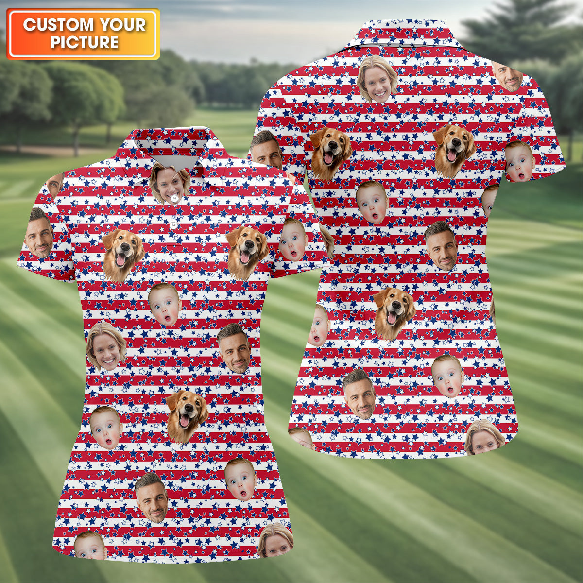 Custom Face Shirt, Personalized Dog Shirts, Golf Tops For Women, Family Portrait Golf Shirt, Patriotic Golf Polos, Long Sleeve Golf Shirts