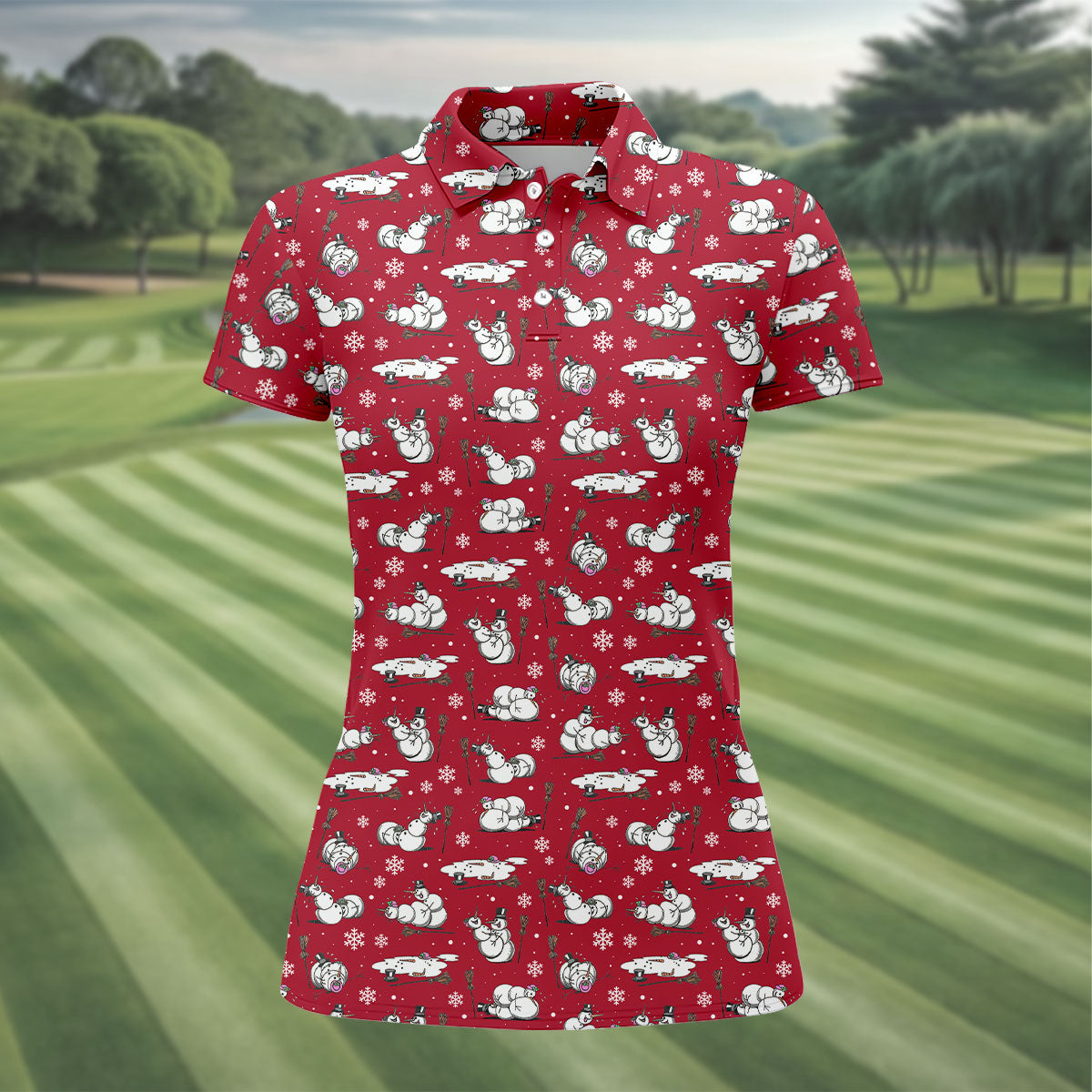 Funny Snowman Naughty Couple Red Golf Shirt, Christmas Golf Shirt, Golf Gift For Ladies, Women Golf Top