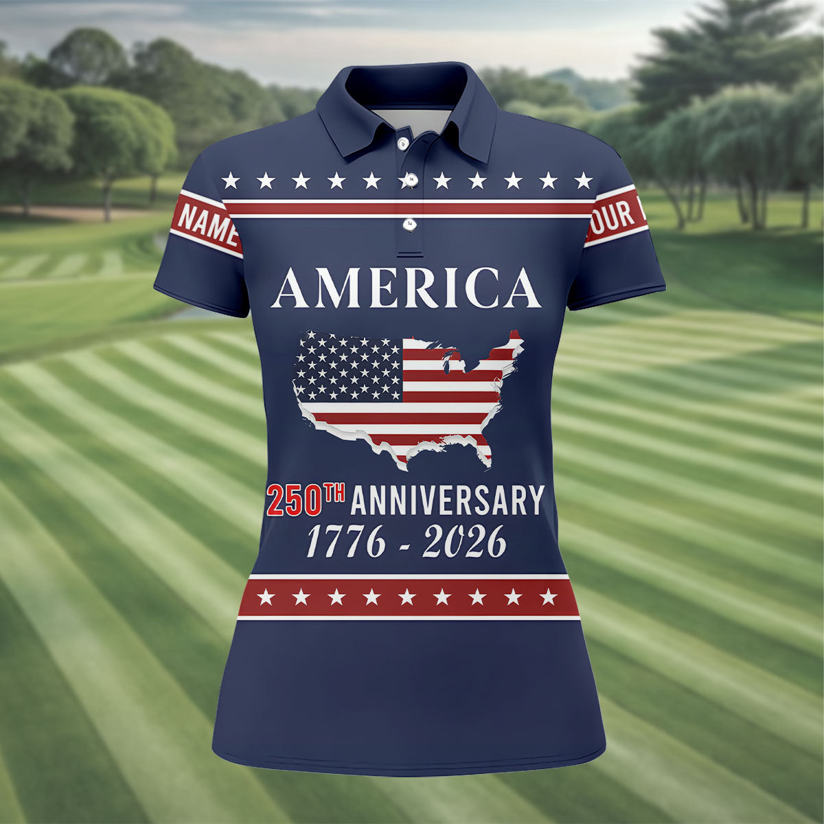 America 250th Anniversary 1776-2926 Navy Golf Shirt, 4th Of July Patriotic Golf Shirt For Women