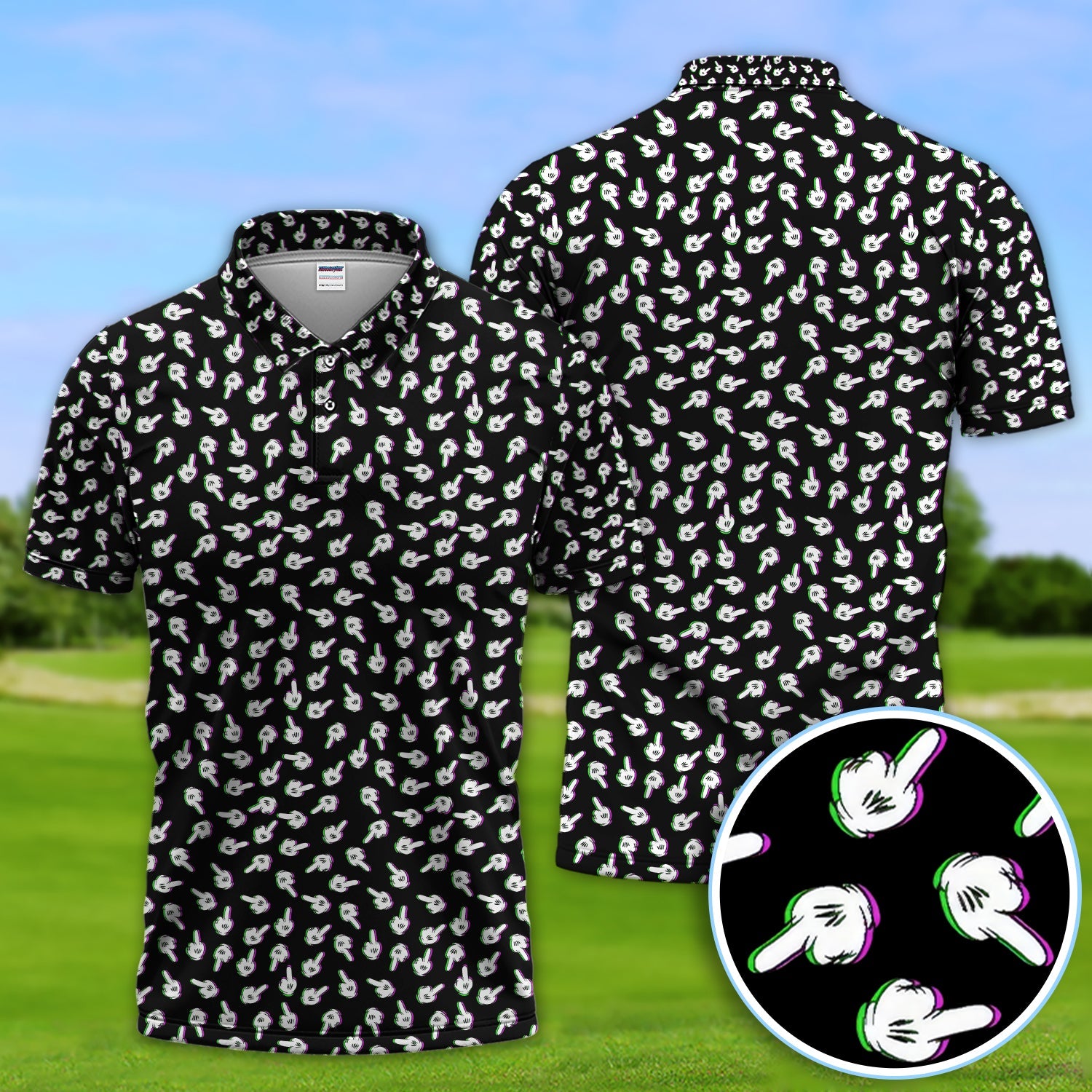 Funny Finger Pattern Golf Shirt, Crazy Golf Polos For Golfer, Golf Outfit For Men