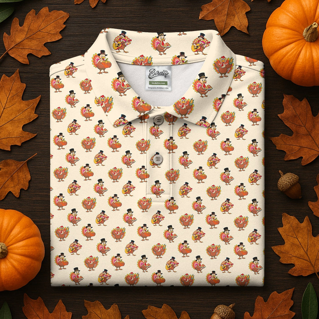 Festive Turkey Thanksgiving Holiday Beige Ladies Golf Tops, Women Golf Top, Golf Gift For Ladies
