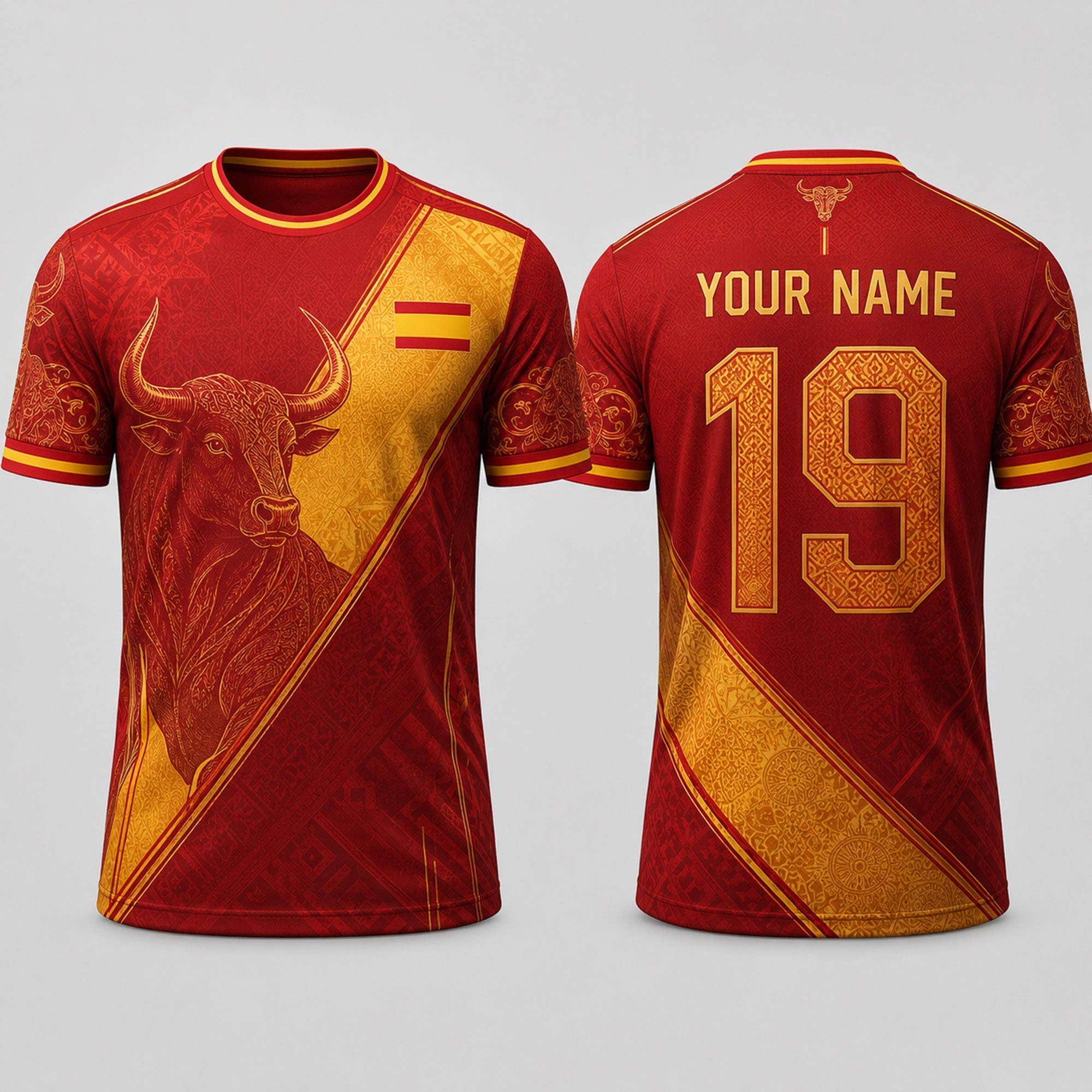 Spanish Bull Fooball Shirt, Spain Football Team V-Neck For Men, Soccer Fan Father's Day Presents
