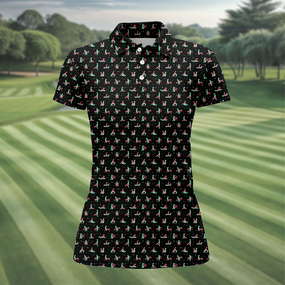 Naughty Couple Snow Pattern Christmas Golf Shirt, Fun Women's Golf Shirts, Golf Gift For Ladies, Ladies Golf Tops