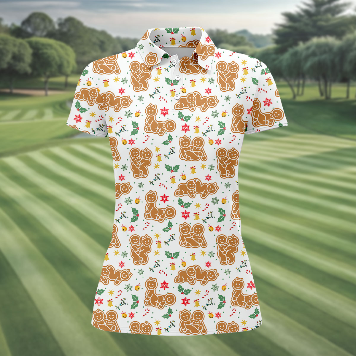 Naughty Gingerbread Christmas Golf Shirt, Fun Women's Golf Shirts, Ladies Golf Tops, Christmas Golf Gift