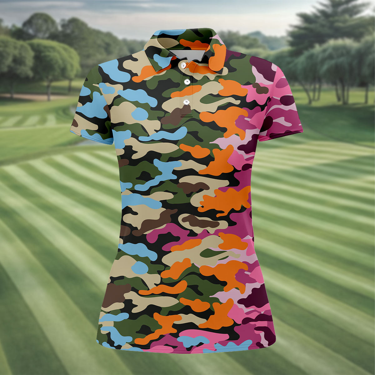 Rainbow Camouflage Ladies Golf Tops, Cool Golf Outfit, Golf Shirt For Women, Ladies Golf Polos