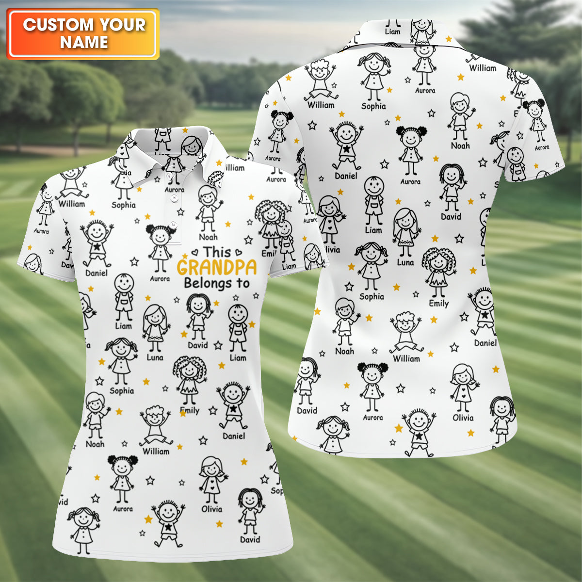 This Grandpa Dad Belongs To Kids Pet White Golf Shirt, Ladies Golf Tops, Women Golf Top, Golfing Apparel