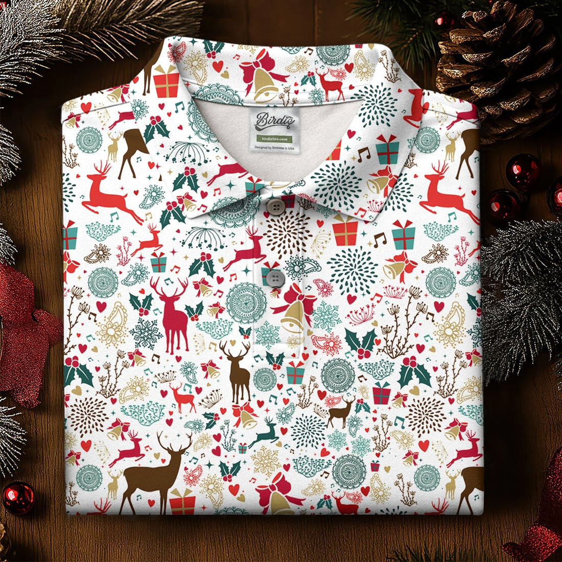 Vintage Reindeer White Christmas Golf Tops For Women, Gift Christmas Golf Shirt Polos, Ladies Golf Apparel