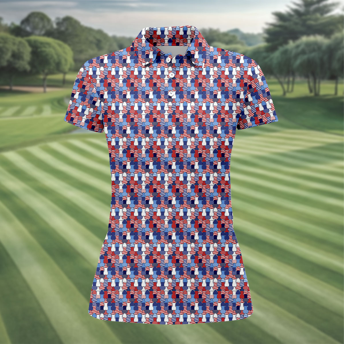 Funny Dirty Red White Blue Patriotic Golf Shirts, Fun Women's Golf Shirts, 250th Anniversary Ladies Golf Shirts