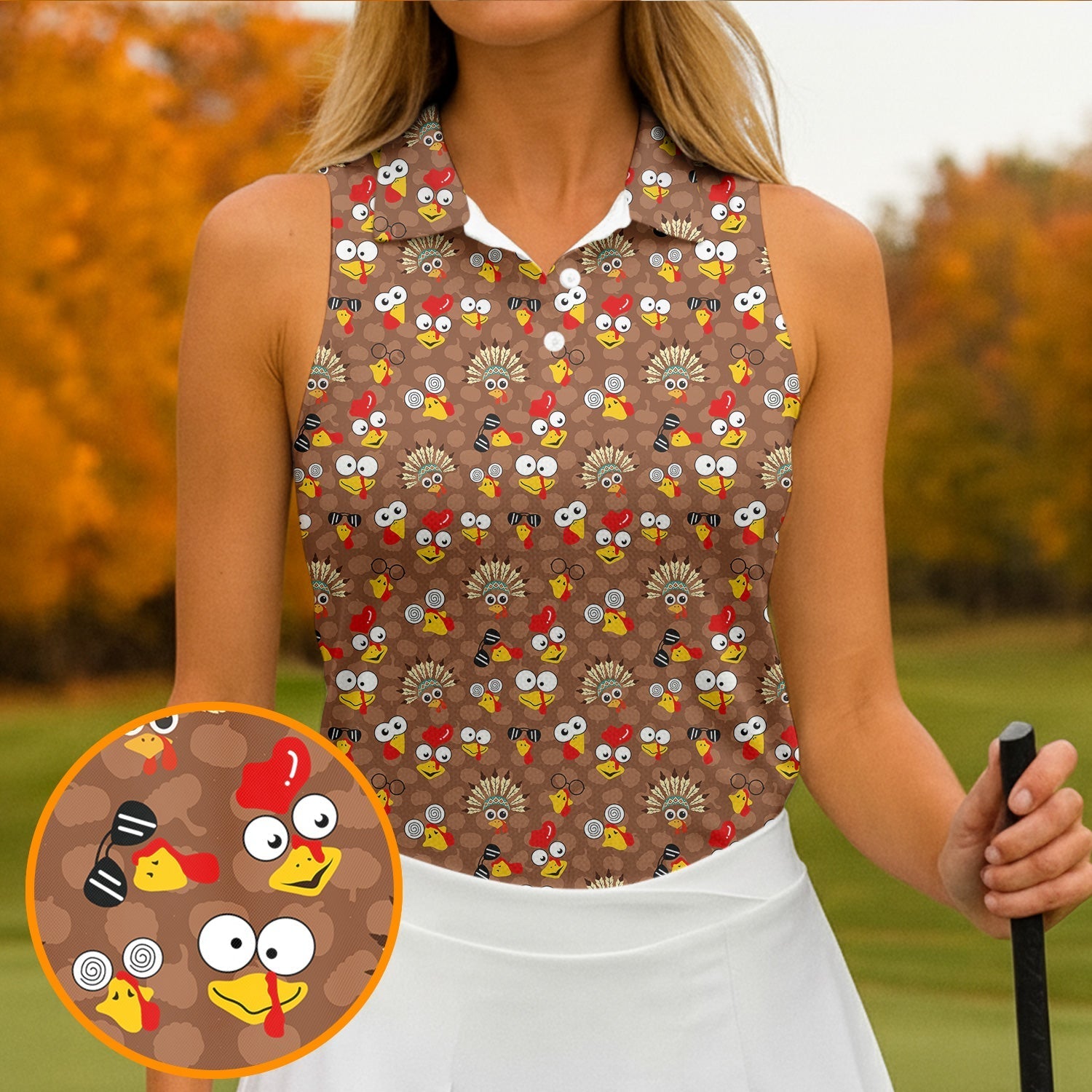 Turkey Thanksgiving Brown Golf Shirt, Fun Women's Golf Shirts, Ladies Golf Shirts, Cool Golf Gift