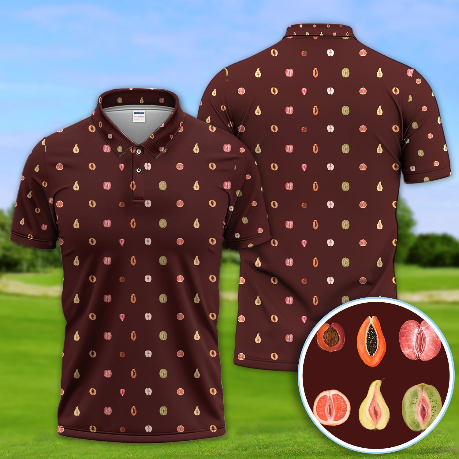 Fruits Abstract Pattern Golf Shirt, Crazy Golf Polos For Golfer, Golf Gift For Men