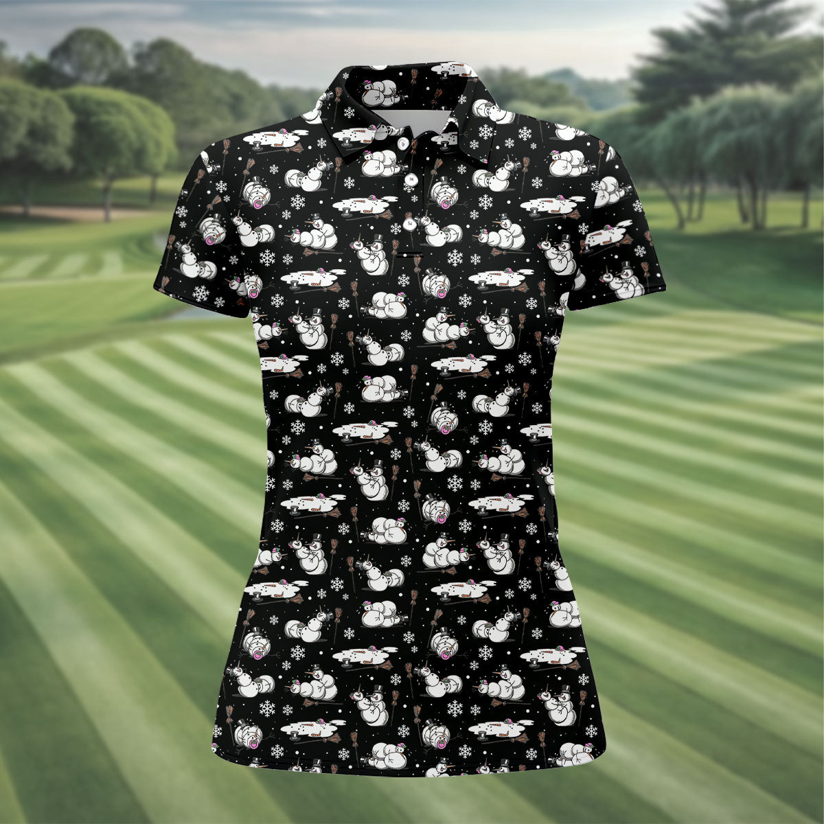 Funny Snowman Naughty Couple Black Golf Shirt, Christmas Golf Shirt, Golf Gift For Ladies, Women Golf Top