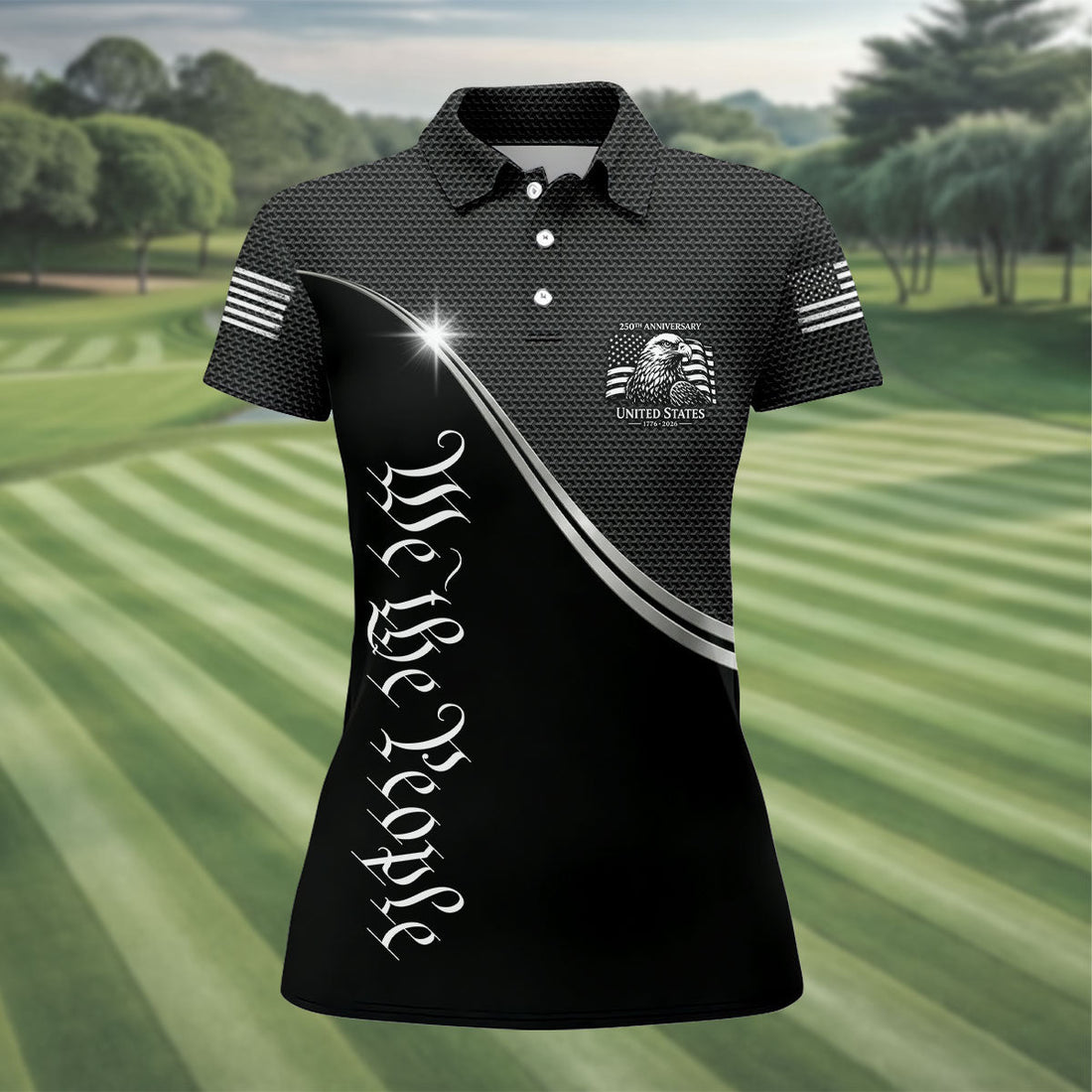 We The People 250th Anniversary Black Golf Shirt, Patriotic 4th Of July Golf Shirt For Women