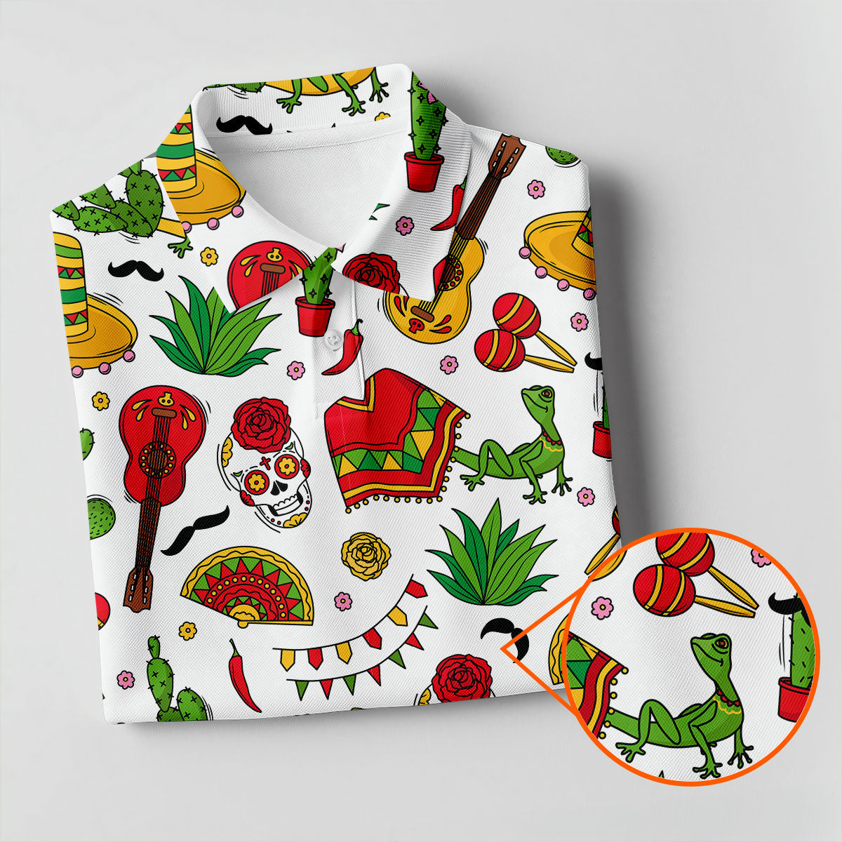 Mexican Instruments Funny Cacti Golf Tops For Men, Cinco De Mayo Celebration Golf Shirts For Men