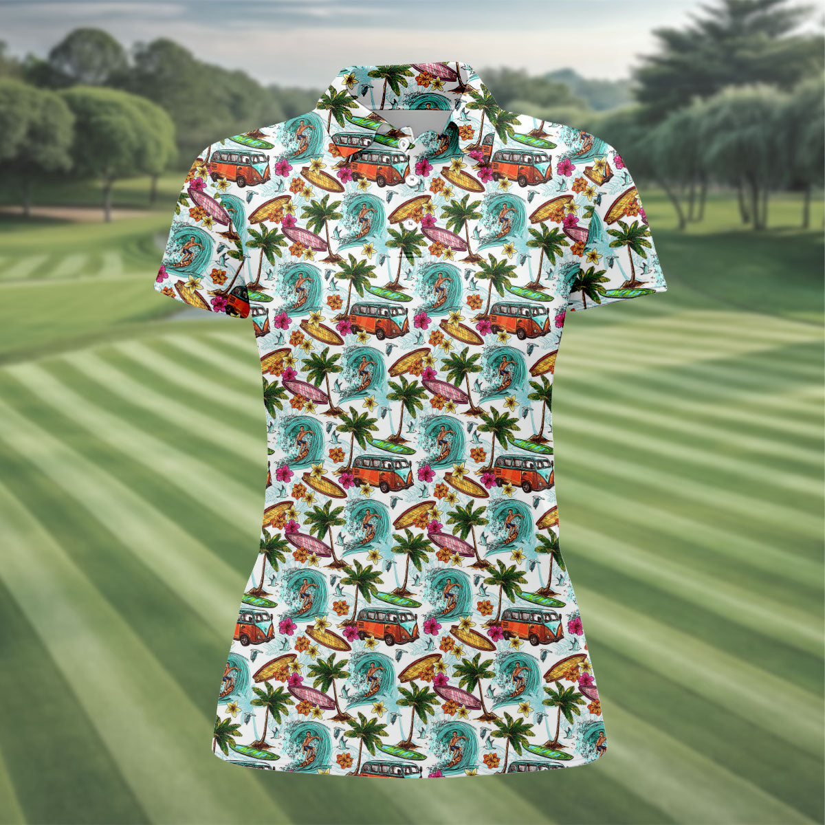 Tropical Trip Big Wave Riders Hawaiian Golf Shirt, Golf Shirt For Women, Golfing Apparel