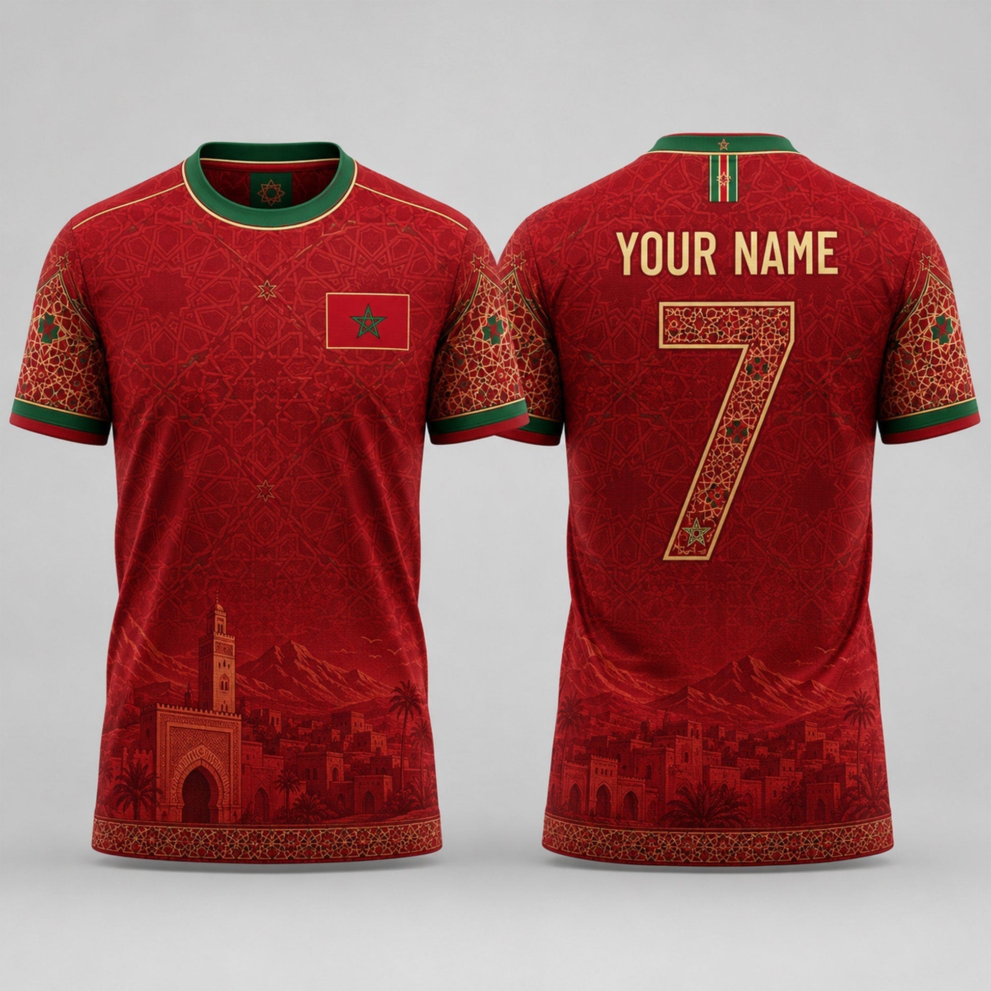 Moroccan Fooball Shirt, Moroccan Zellige Tile V-Neck For Men Football Lover, Football Gifts