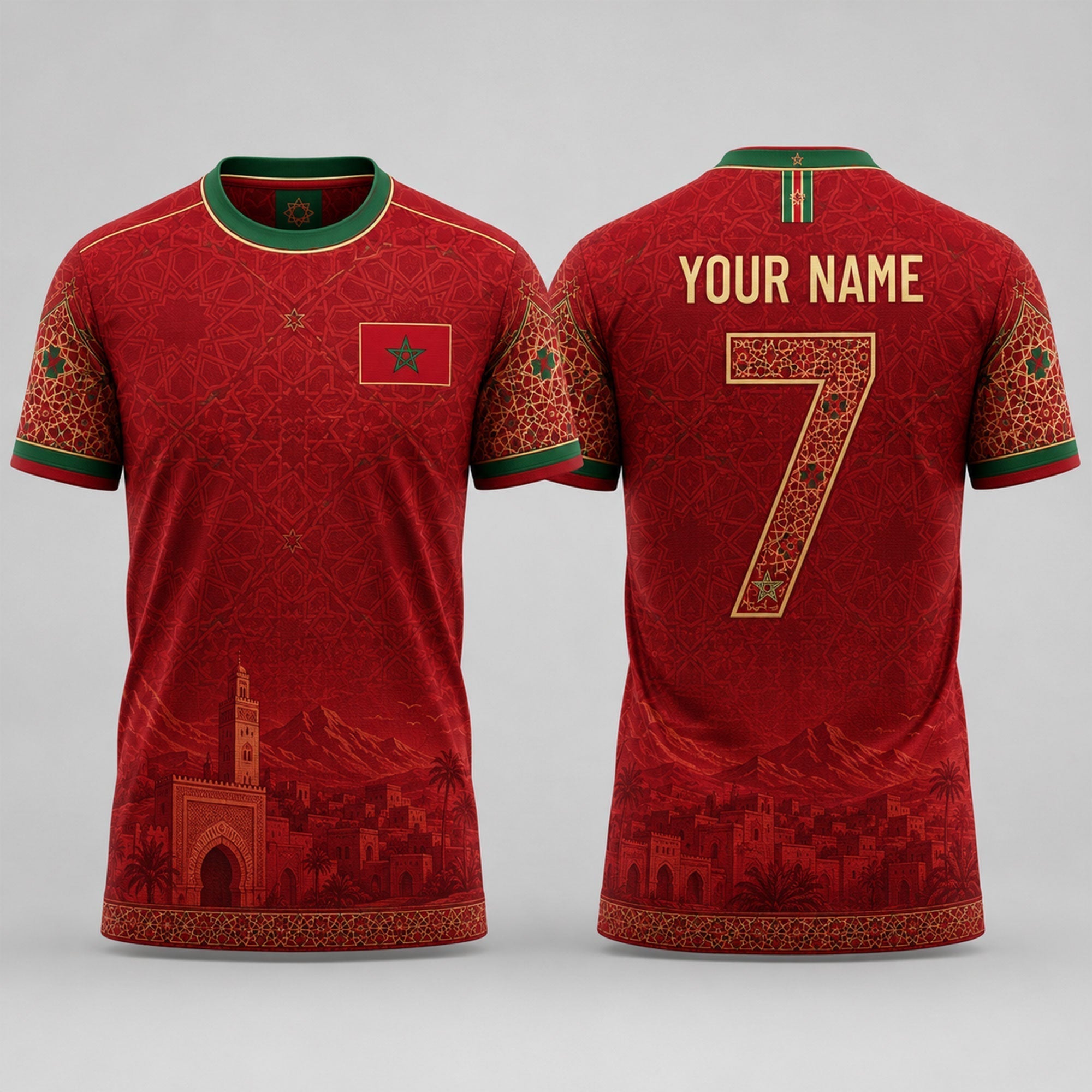 Moroccan Fooball Shirt, Moroccan Zellige Tile V-Neck For Men Football Lover, Football Gifts