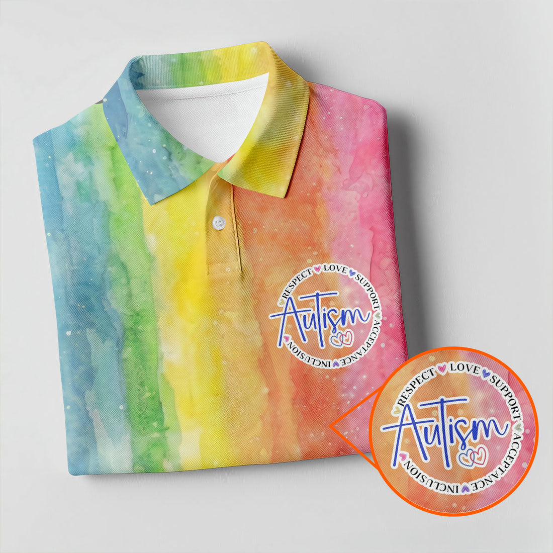 Autism Awareness Watercolor Rainbow Men's Golf Shirt, Polo Shirts For Men, Golf Shirts For Men
