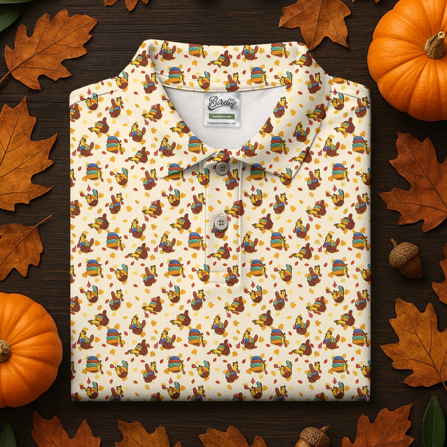 Funny Thanksgiving Pumpkin Autumn Leaf Polo ShirtWomen's Golf Tops, Ladies Golf Shirts, Golfing Apparel