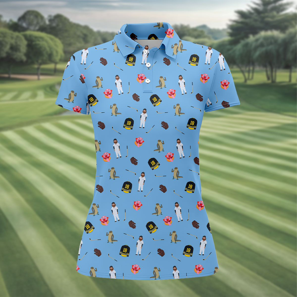 Sport Movie Character Funny Aligator Clown Head Blue Golf Shirt, Fun Women's Golf Shirts, Ladies Golf Shirt