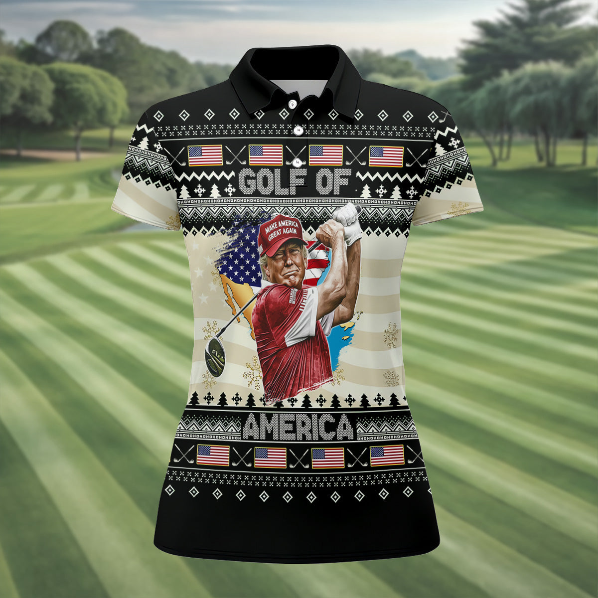 Trump Golf Of America Christmas Golf Shirt Women's Golf Shirts, Unique Gift For Golfer, Ladies Golf Polos